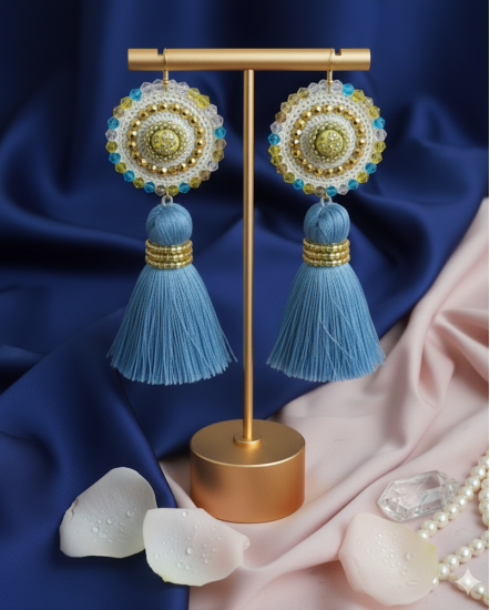 Háčkované  dizajnové náušnice "Mihotavá rosa"